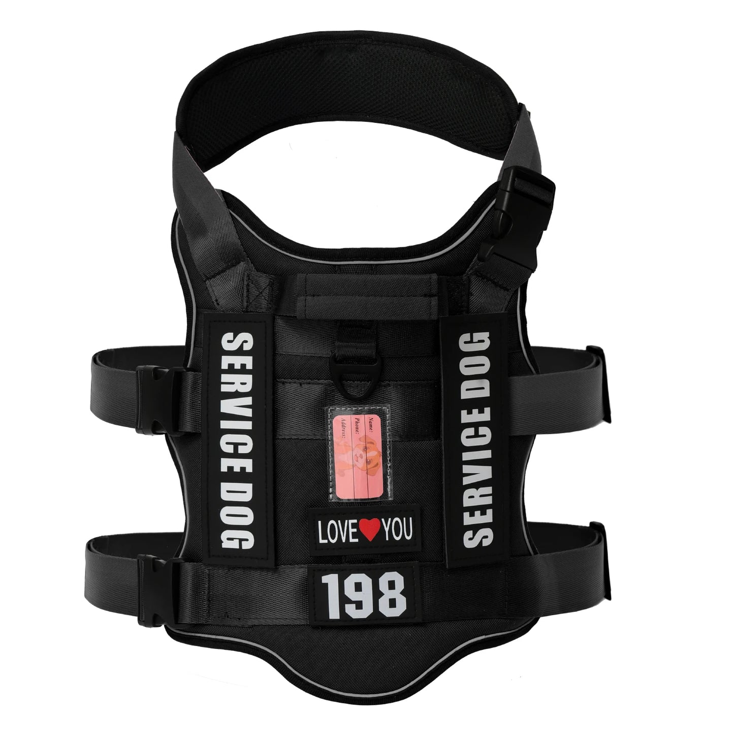Service Dog Vest No Pull Dog Harness with 4 Dog Patches, Reflective Pet Harness with Durable Soft Padded Handle for Training Med