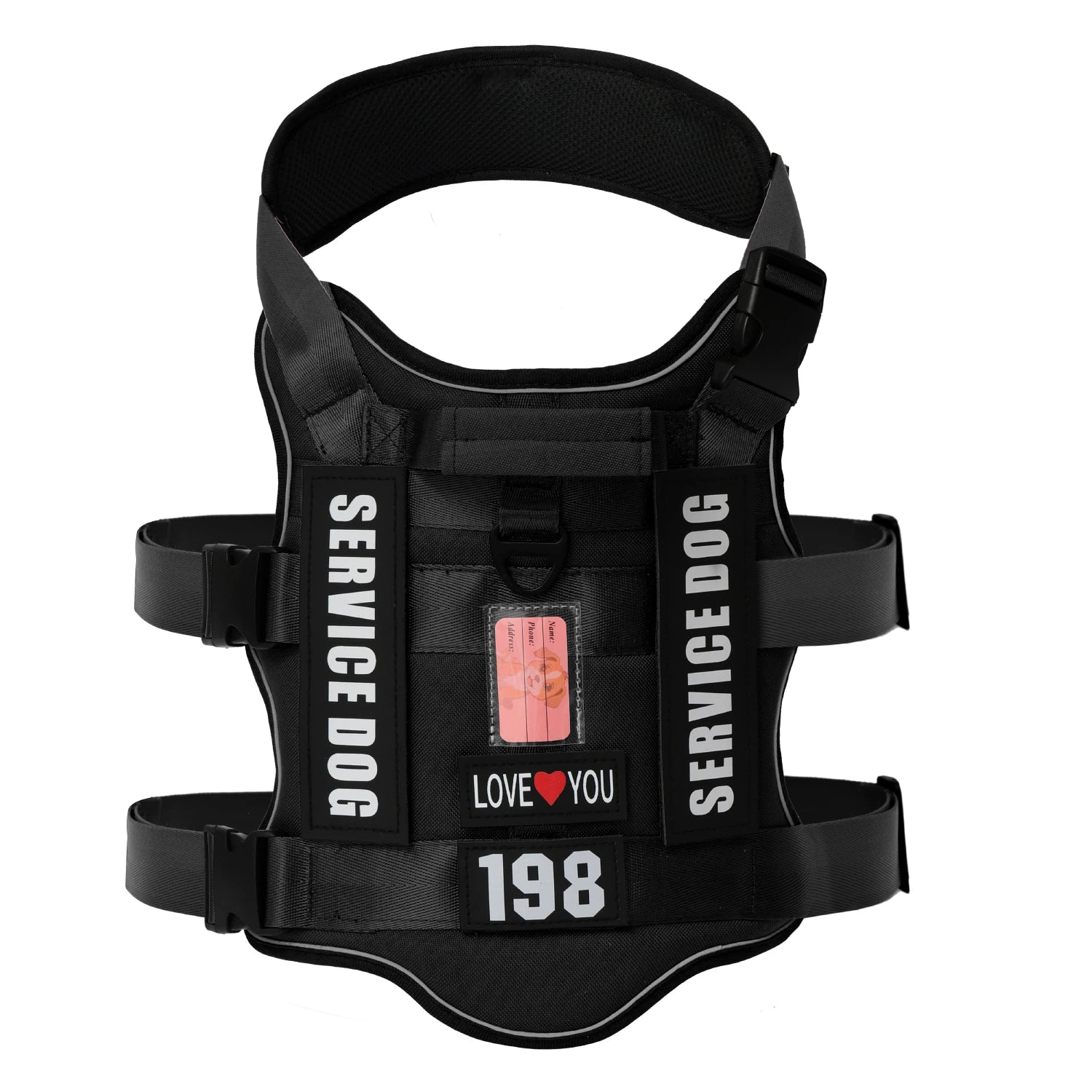 Service Dog Vest No Pull Dog Harness with 4 Dog Patches, Reflective Pet Harness with Durable Soft Padded Handle for Training Med