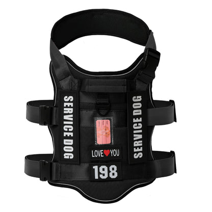 Service Dog Vest No Pull Dog Harness with 4 Dog Patches, Reflective Pet Harness with Durable Soft Padded Handle for Training Med