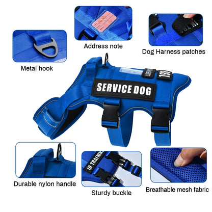 Service Dog Vest No Pull Dog Harness with 4 Dog Patches, Reflective Pet Harness with Durable Soft Padded Handle for Training Med