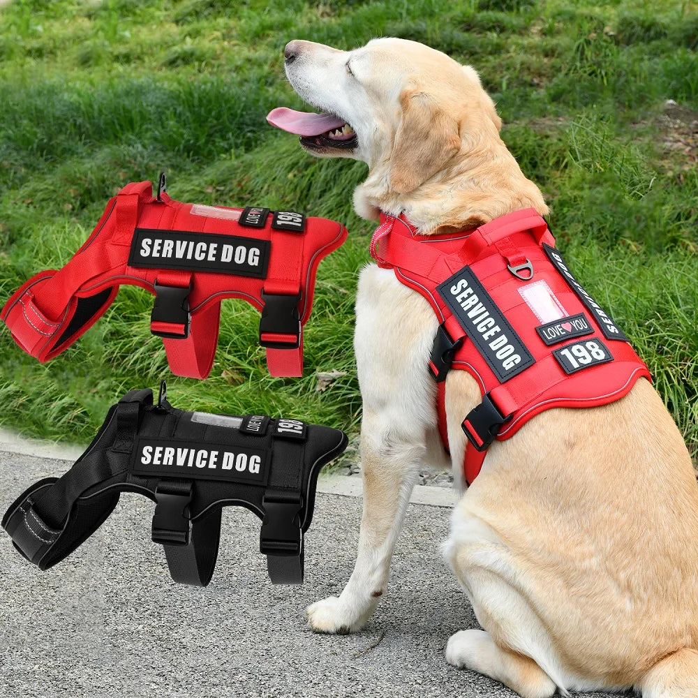 Service Dog Vest No Pull Dog Harness with 4 Dog Patches, Reflective Pet Harness with Durable Soft Padded Handle for Training Med
