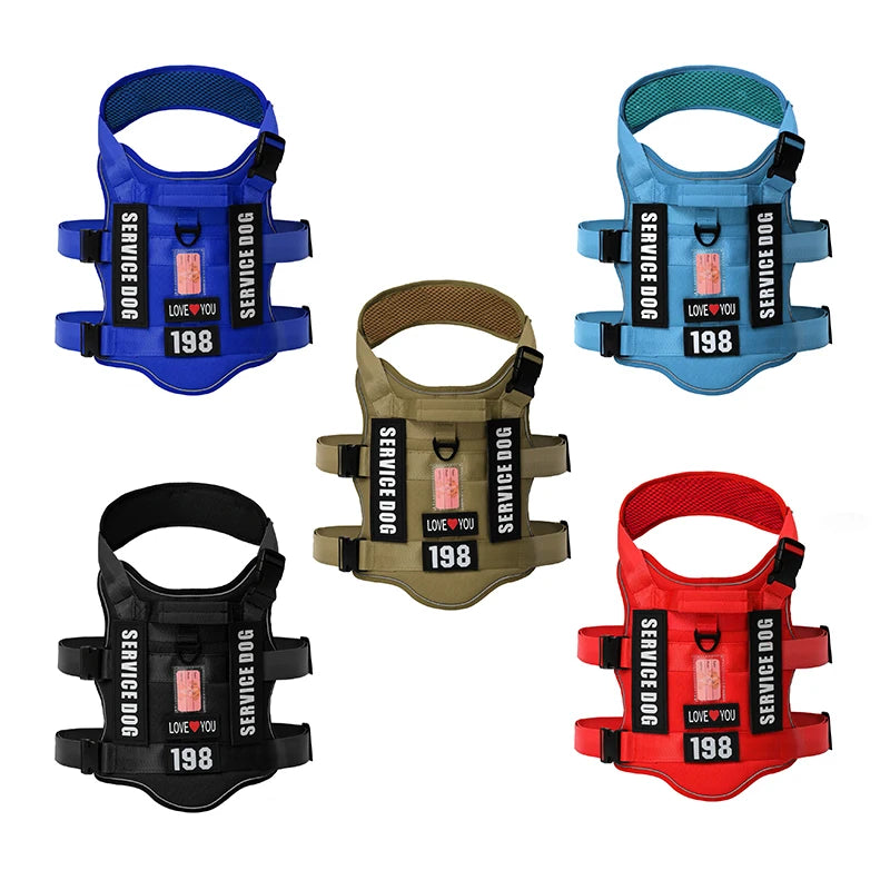 Service Dog Vest No Pull Dog Harness with 4 Dog Patches, Reflective Pet Harness with Durable Soft Padded Handle for Training Med