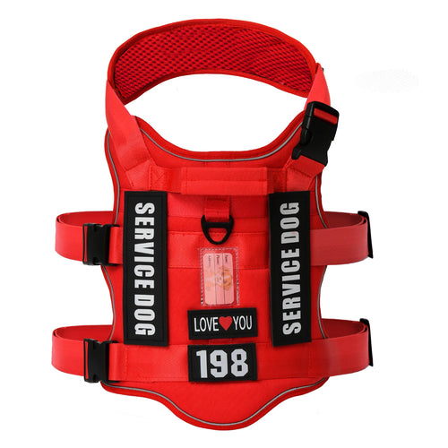 Service Dog Vest No Pull Dog Harness with 4 Dog Patches, Reflective Pet Harness with Durable Soft Padded Handle for Training Med
