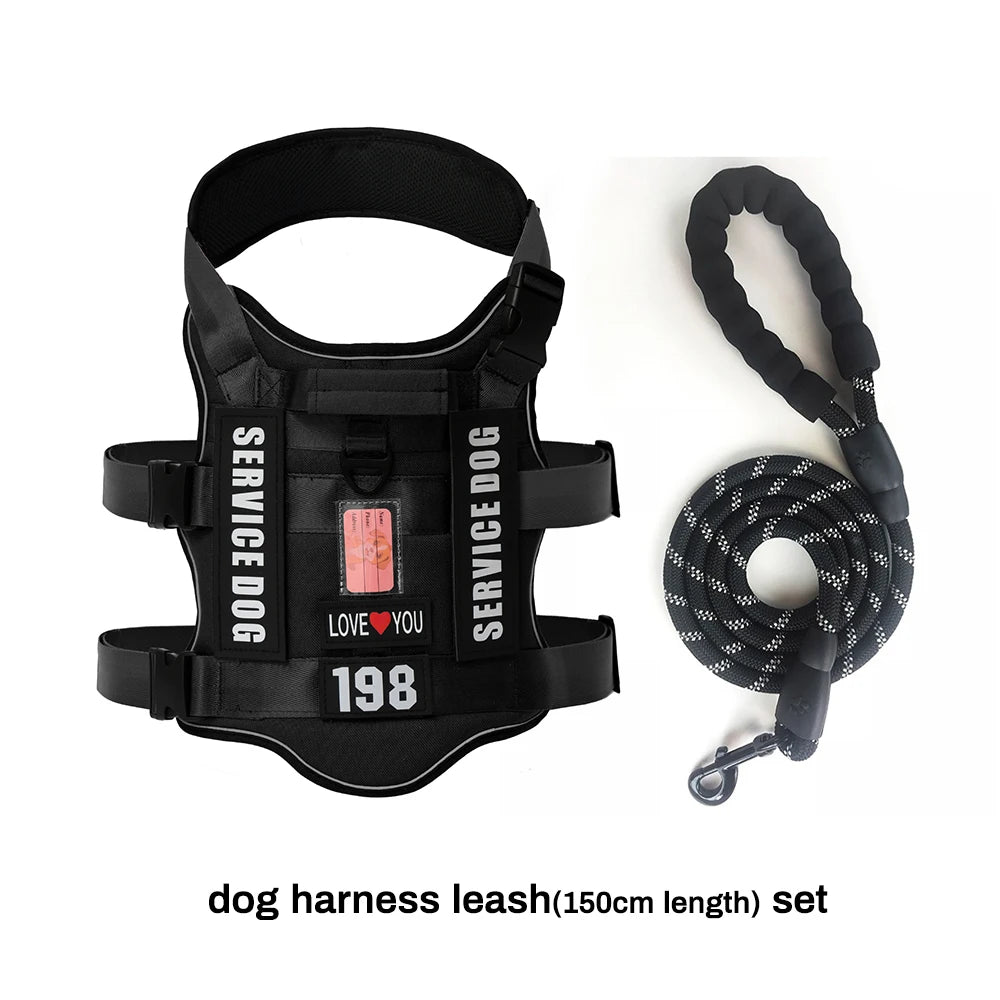 Service Dog Vest No Pull Dog Harness with 4 Dog Patches, Reflective Pet Harness with Durable Soft Padded Handle for Training Med